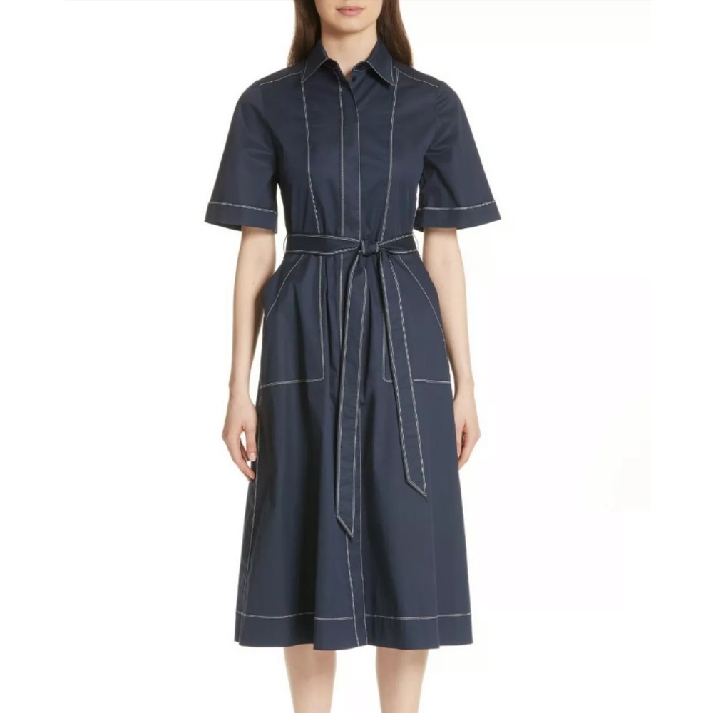 Burberry London Navy Blue Topstitch Carmen Dress